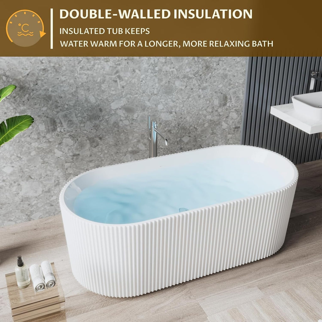 67" Deep Soaking Bathtub, Non-Slip Acrylic Tub with Chrome Drain, CUPC Certified, Ergonomic Modern Bath for Bathrooms