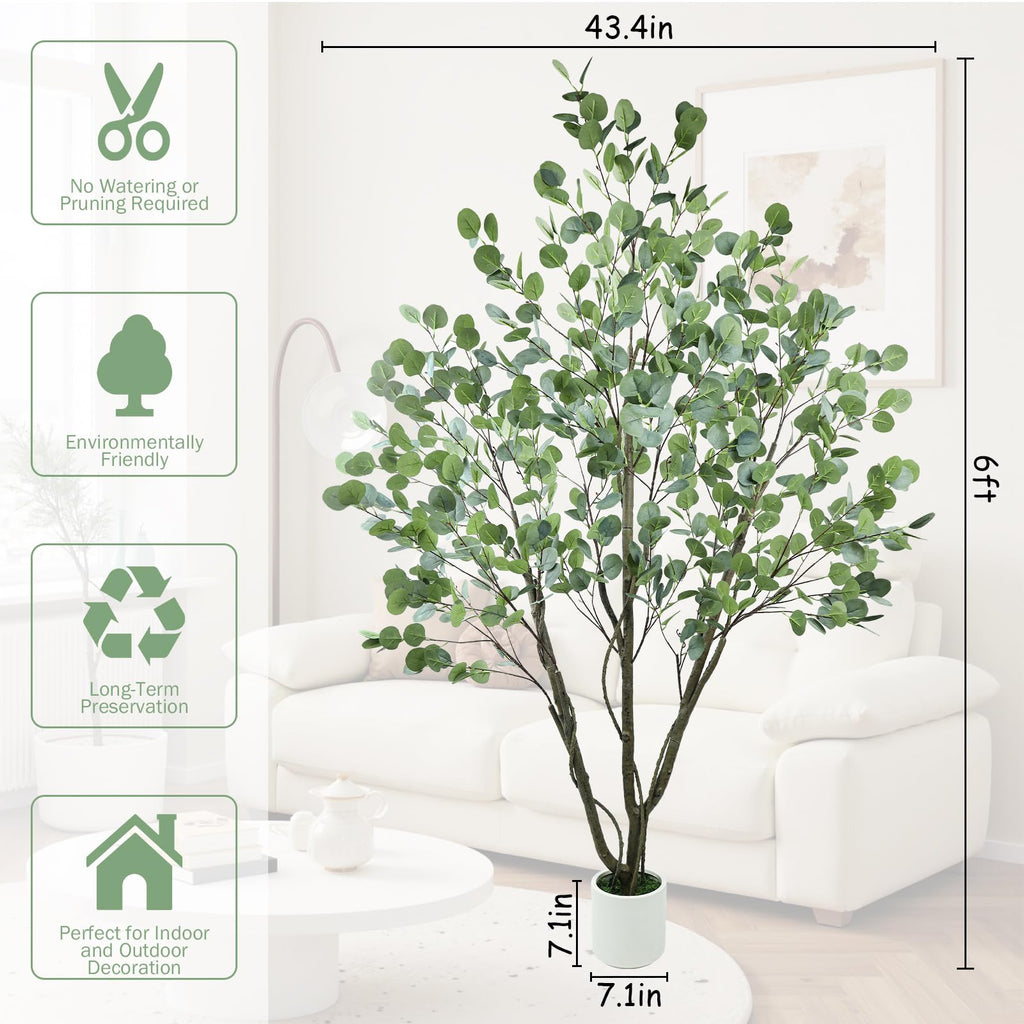 Large Artificial Eucalyptus Tree 6FT, Indoor Outdoor Faux Tree