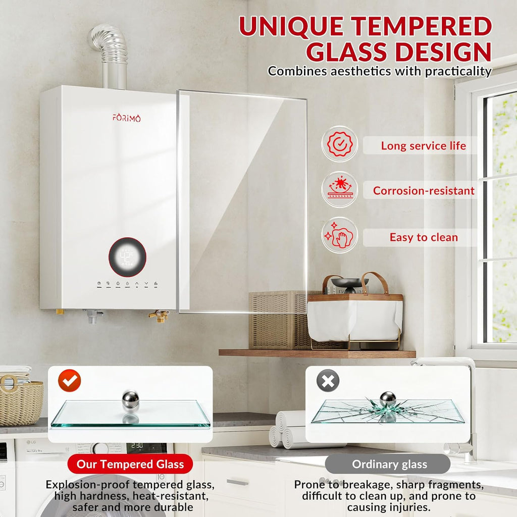 Tankless Water Heater Natural Gas, 4.74 GPM 18L Indoor Instant Hot Water Heater with Digital Fahrenheit Display