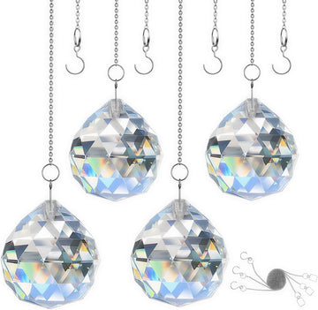 Sun Catcher with Chain & Hook for Easy Hanging - 4 Pack 40mm Rainbow Maker Prism