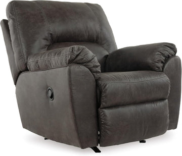 Contemporary Fabric Rocker Recliner, Pewter Finish, 41"x41"x41", Polyester Blend Upholstery, Pillow Top Arms