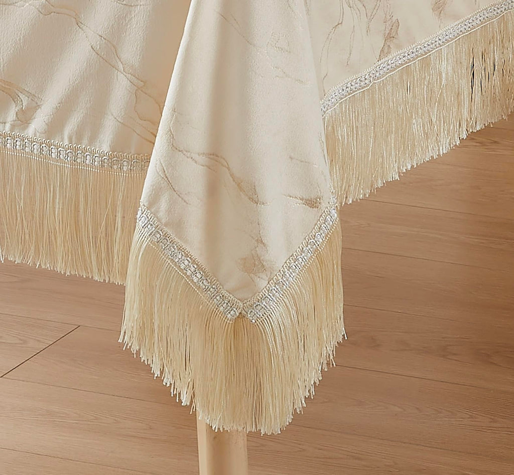 84 Inch Beige Luxurious Velvet Tablecloth. (Iris 60 x 84, Beige)
