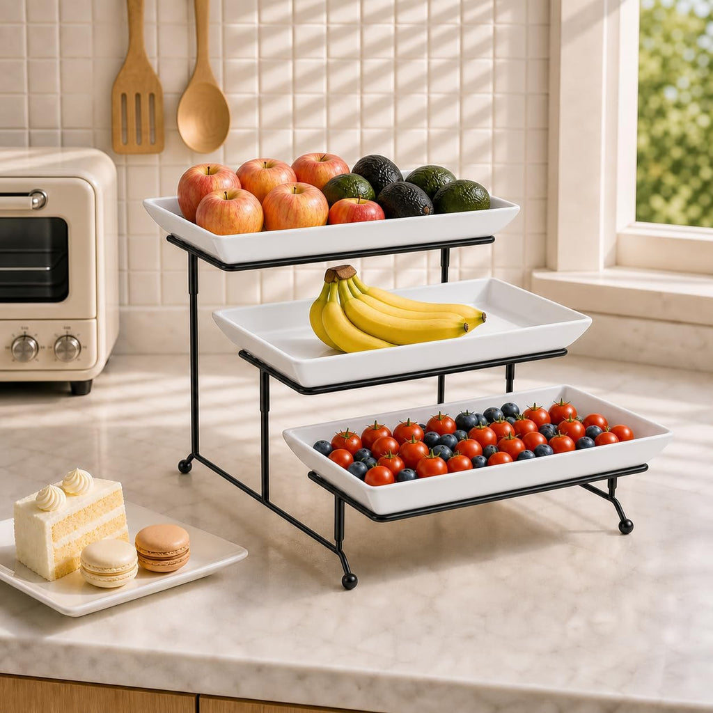 3 Tier Serving Trays for Party, Porcelain Serving Platters and Trays, 12 Inch Tiered Tray Stand, Fruit Tray, Trays