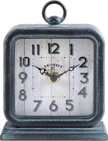 HOME Vintage Table Clock, Shelf Desk Top Clock Battery Operated Rustic Design