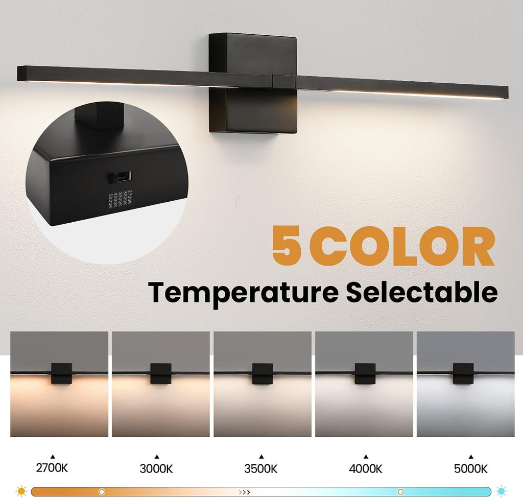 Black Bathroom Vanity Light 30 Inch 360° Rotatable 18W Dimmable 5CCT LED Black Bathroom Light Fixture Over Mirror