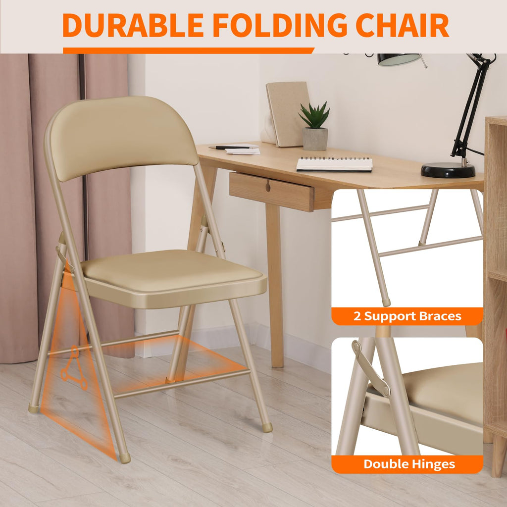 6 Pack Folding Chairs with Padded Seats, Portable Metal Folding Chairs, Vinyl White Padded Folding Chair Party Office