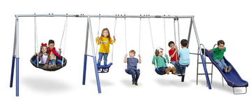 Fun Forever - 8 User Metal Swing Set for Backyard with Slide, 800lbs. Max