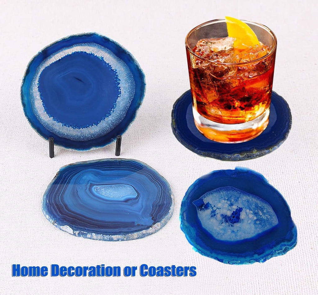 4PCS Blue Agate Slice Coasters Small & 1 Pair Blue Agate Bookends 4-6 lbs