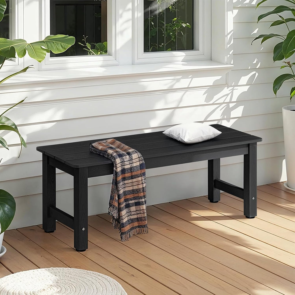 Outdoor Benches Weatherproof, 2-Person Poly Lumber Garden Bench, Black | All-Weather Patio Bench Will not Rot and