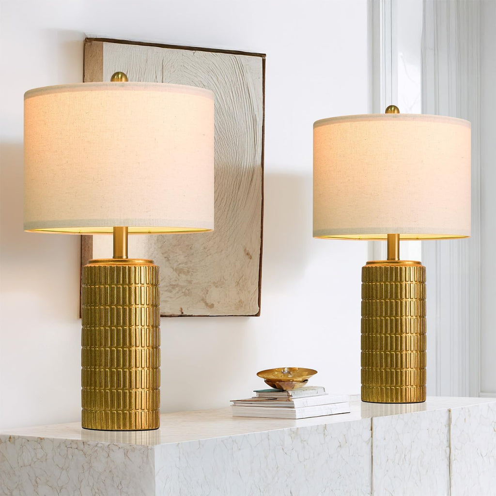 23" Brass Gold Ceramic Table Lamps, Retro Warm Gold Lamps, Vintage Bronze Decorative Lamps