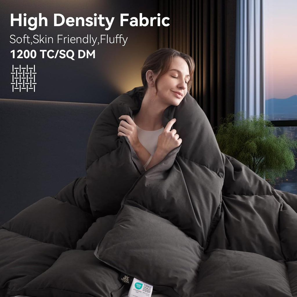 Organic 75% Goose Down Fiber Comforter Full,850+FP,1200TC,Extra Fluffy,Hotel-Luxury Ultra Soft All S