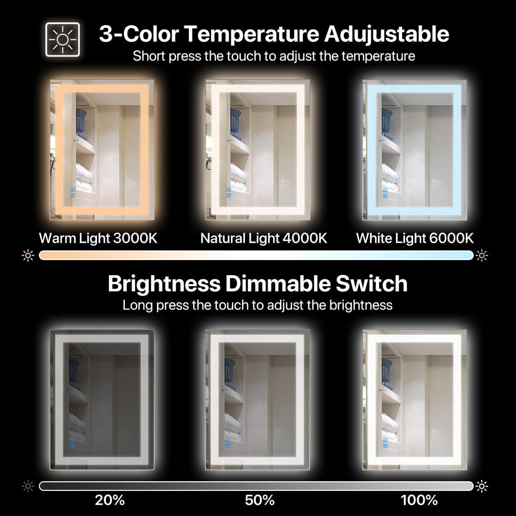 32”x24“ LED Bathroom Mirror with Light, Anti-Fog Wall Mount Vanity Mirror Dimmable & 3CCT, Memory Function