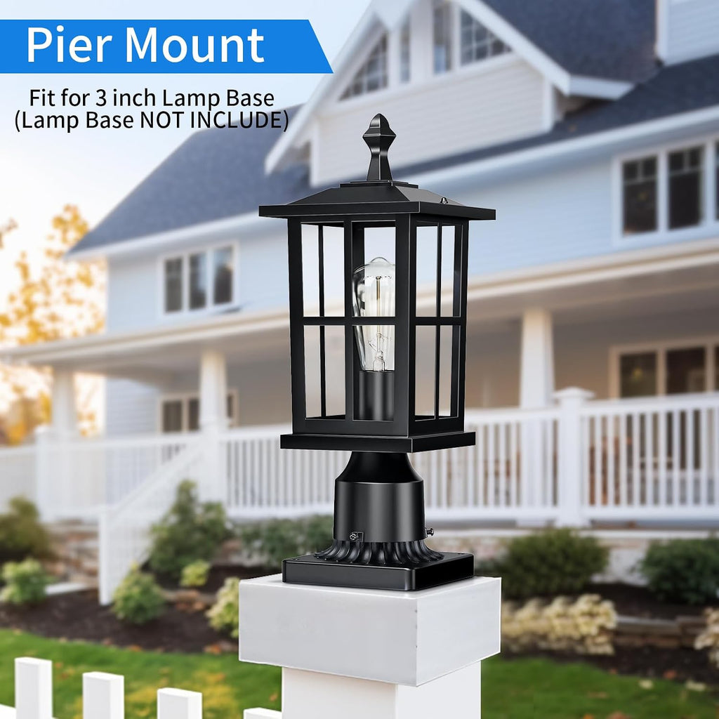 Outdoor Post Lights 2-Pack, Anti-Rust Waterproof Black Pillar Light Fixtures