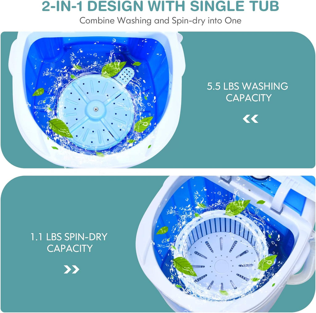 Portable Washing Machine, Mini Washer and Spinner Combo, 5.5lbs Washing Capacity, Semi-automatic Compact Laundry