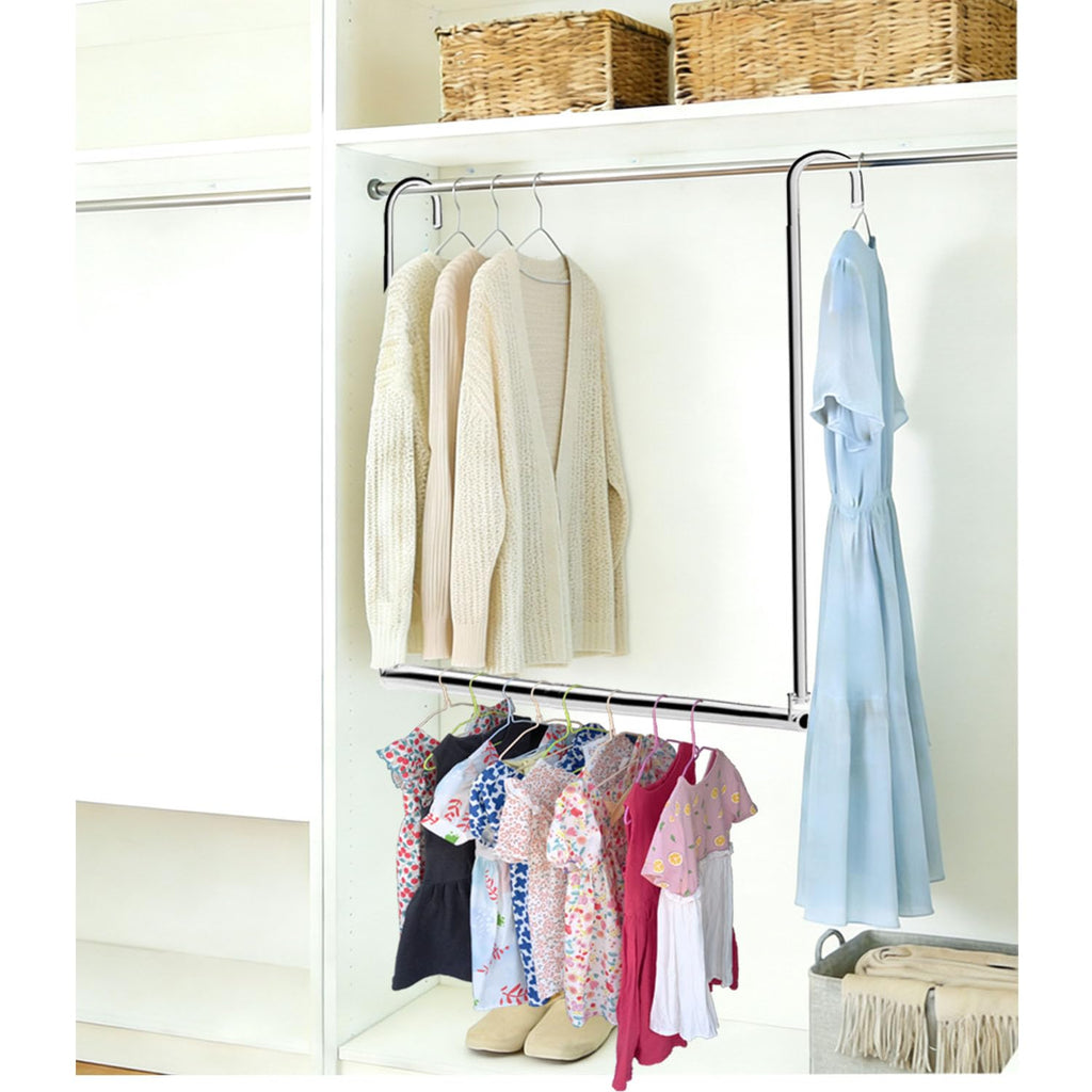 Closet Hanging Rod, Adjustable Width and Height Chrome