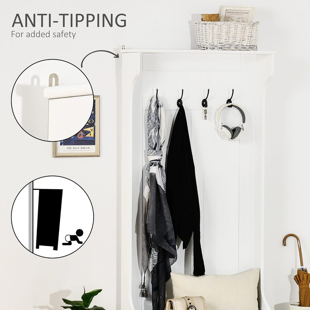 Hall Tree with Bench and Shoe Storage, 3-in-1 Entryway Bench with Coat Rack, 4 Hooks and Flip Top Storage