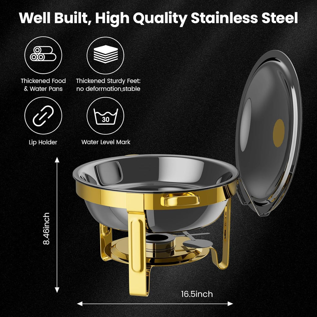 Gold Chafing Dishes for Buffet 4 Pack, 6QT Buffet Servers and Warmers Sets