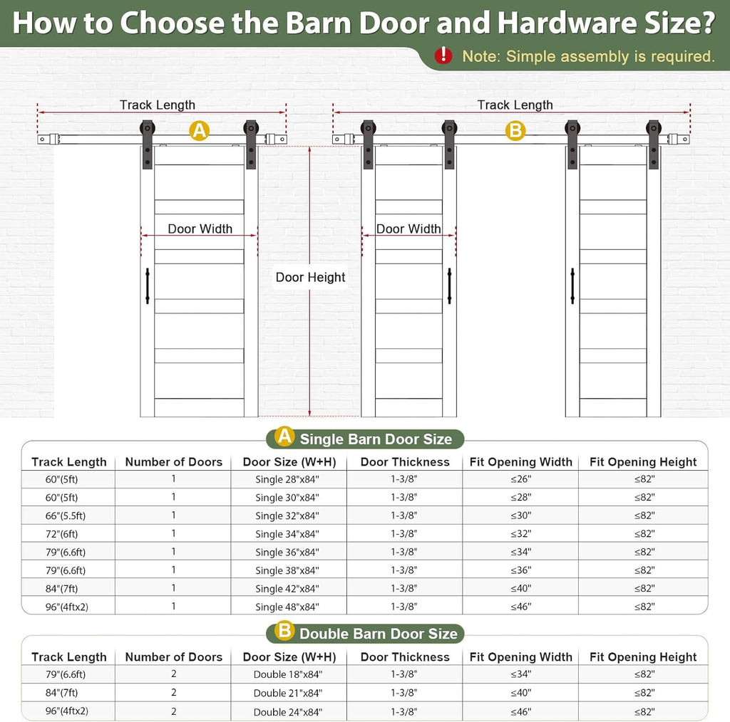 Double 18×84 inch Glass Sliding Barn Door Slab with 6.6ft Hardware Kit Included, 5-Panel Frosted Gla