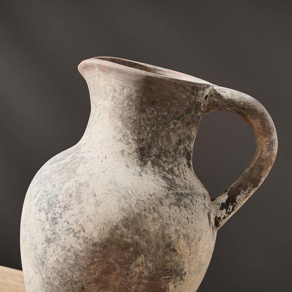 Ceramic Rustic Farmhouse Vase with Handle, Terracotta Vase, Minimalist Decorative Vases