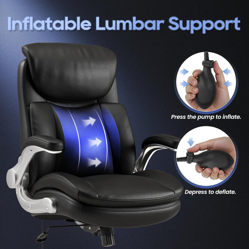 Big and Tall- High Back Executive - Ergonomic Home Computer Desk Chair with Padded Flip-up Arms, Adjustable Lumbar