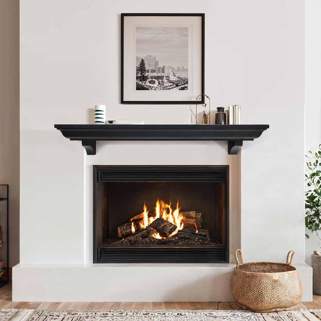 48 Inch Fireplace Mantel Shelf with Corbels, Rustic Floating Shelf, Black