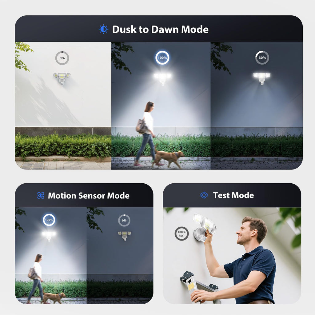 Outdoor Motion Sensor Light, Dusk to Dawn Outside Lighting, White