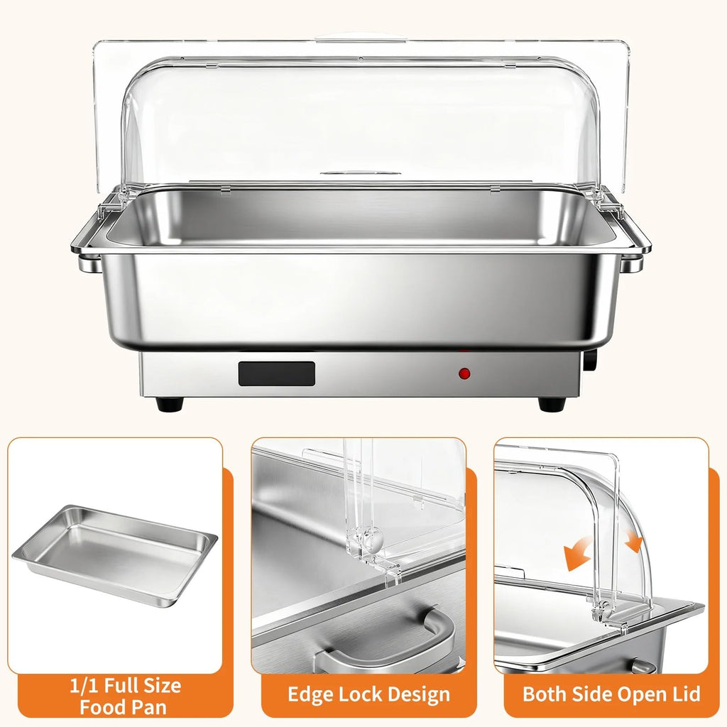 Electric Chafing Dish Buffet Set, 2 × 4.5 QT Roll Top Food Warmer