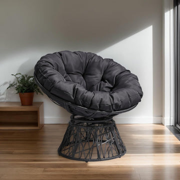 38" Ergonomic Swivel Papasan Chair, 360 Degree Rotating Round Lounge Chair with Thick Tufted Cushion, Modern Wicker