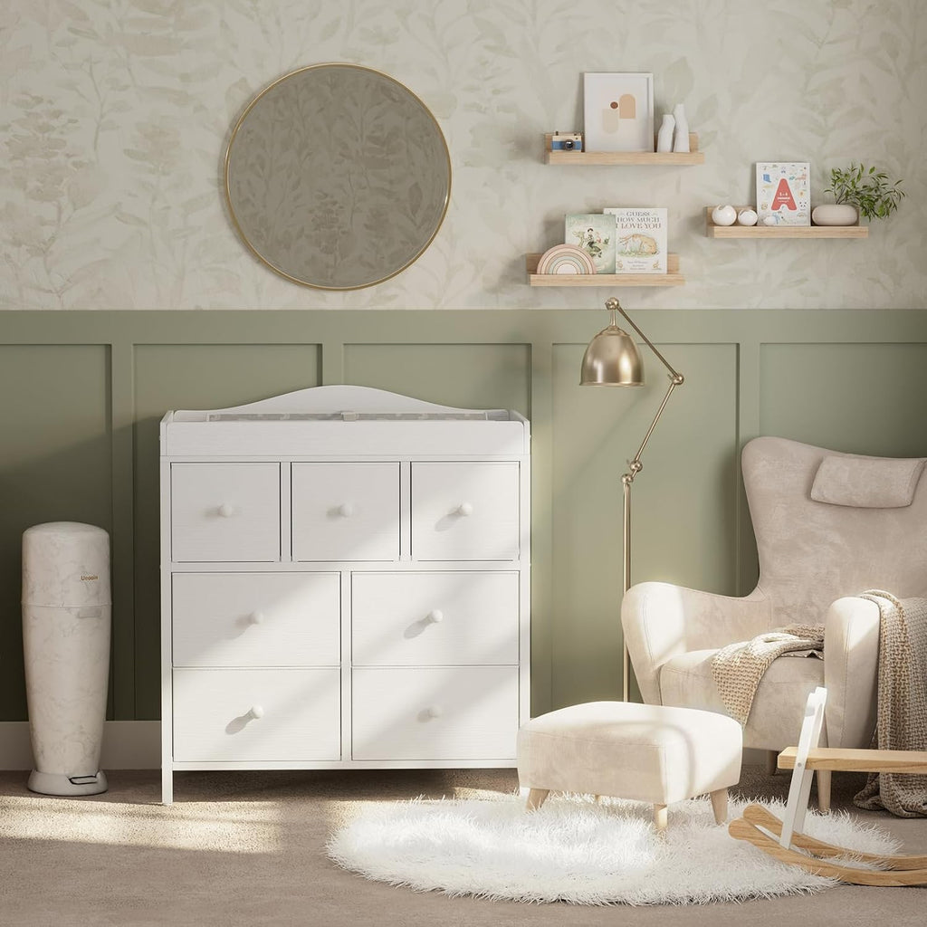 Changing Table Dresser with Storage, Baby Dresser with Changing Table Top Diaper Changing Station with 7 Fabric