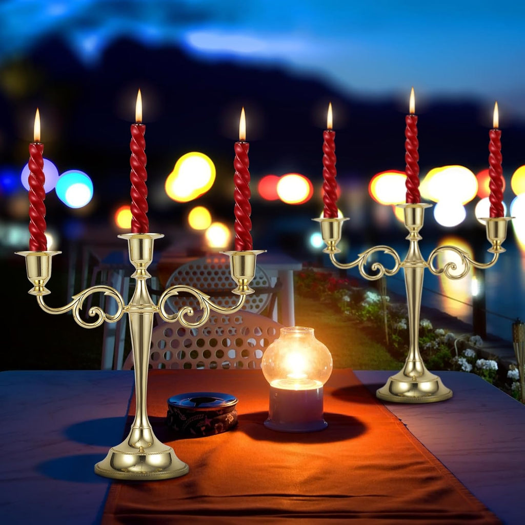 Gold Candelabra Centerpiece 3-Arms Candelabra Candle Holder for Tables, 2 Packs Metal Candlestick Stand Candelabras