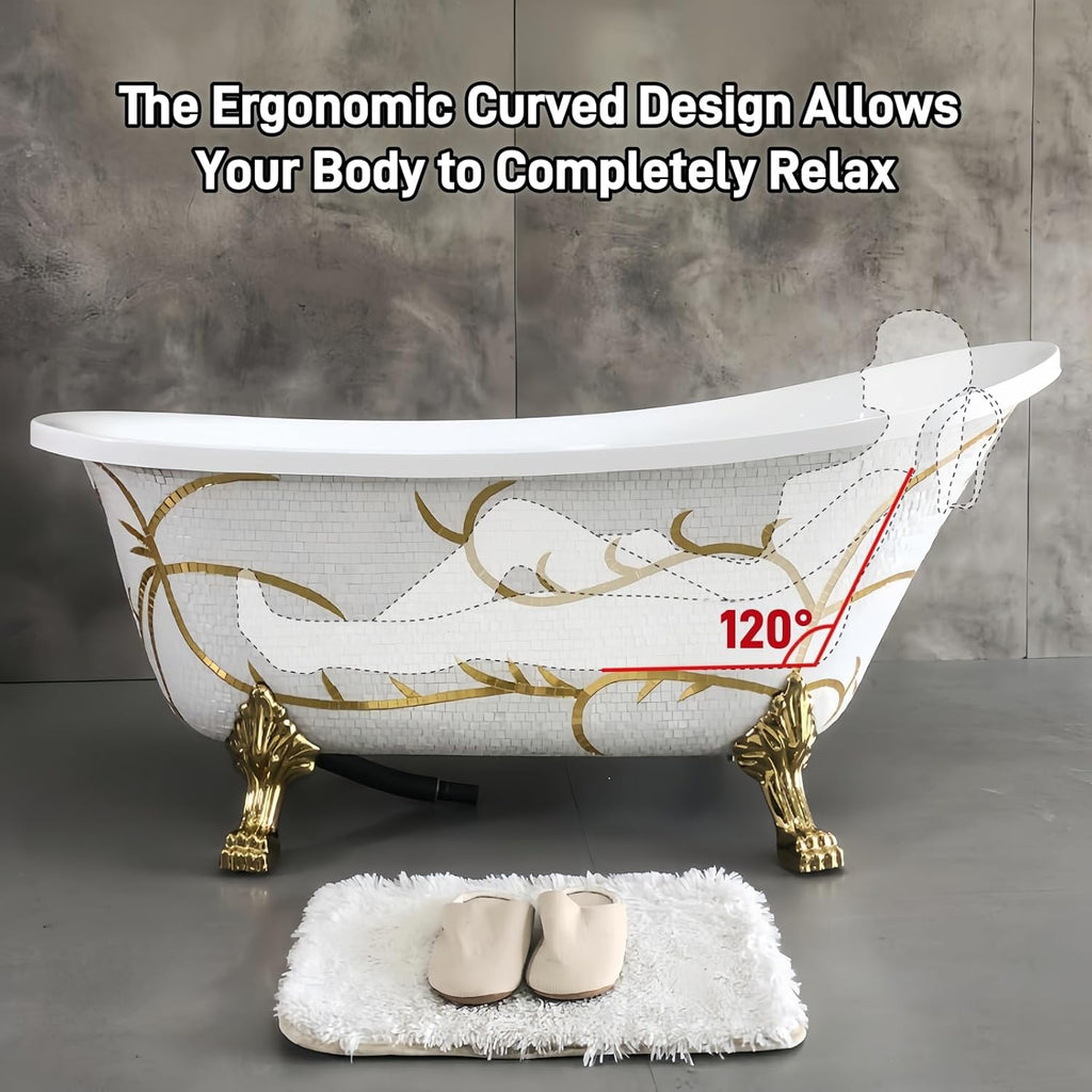 54" Edeyeu Freestanding Bathtub - Solid Surface Soaking Tub With Gold Clawfoot Elegance, Designer Free Standing