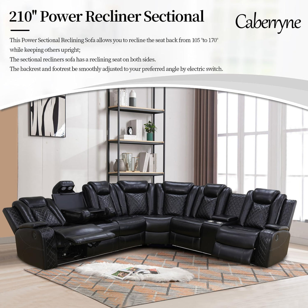 Power Recliner Sofa Sectional Couch with LED Light for Living Room,Leather Reclining Corner Sectional Sofa with 2