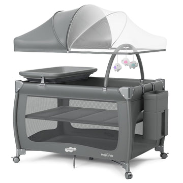 Play Yard with Bassinet, One-Step Setup Portable Baby Playpen