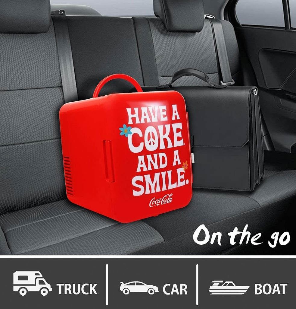 Mini Fridge, 6-Can Portable AC/DC Thermoelectric Cooler & Warmer, Compact Dorm Fridge for Skincare, Office Desk, Car