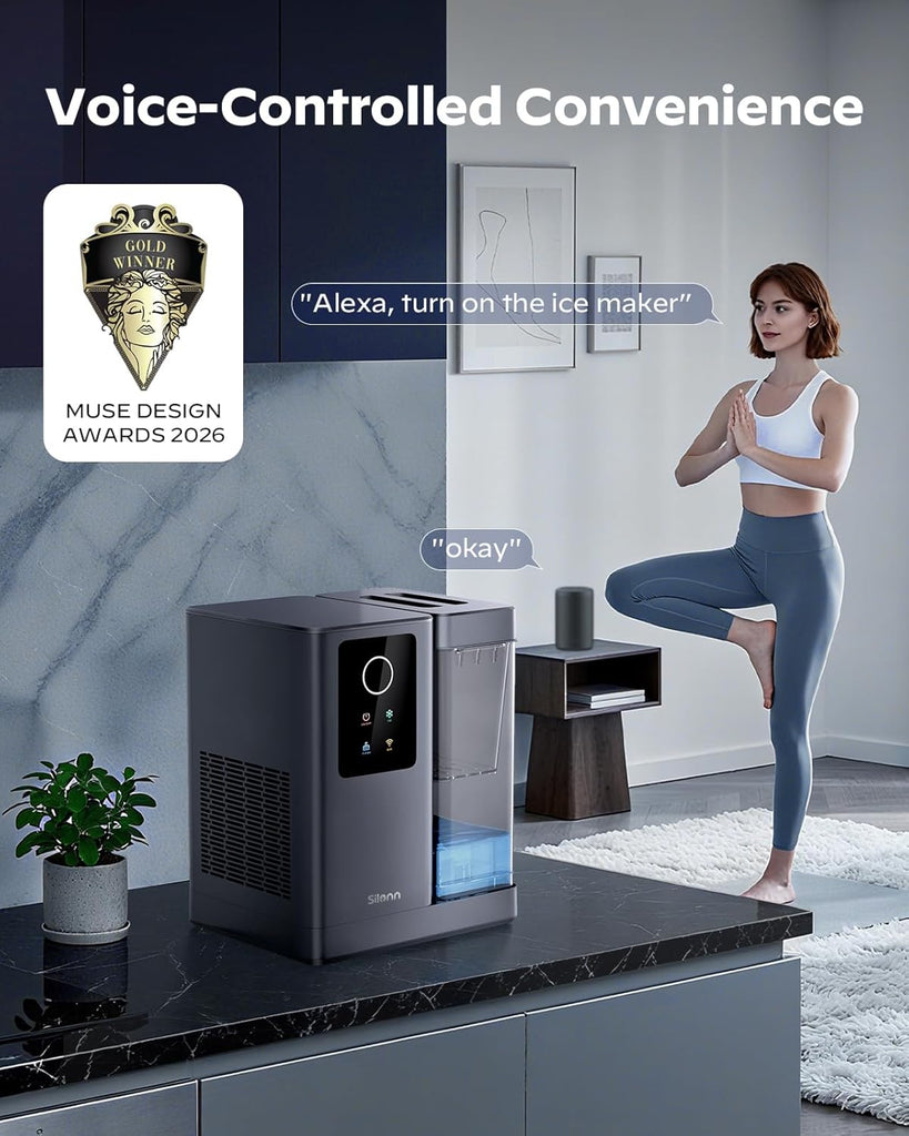 Nugget Ice Maker Countertop with APP & Voice Control, Self Cleaning Ice Machine with 3L Large Water Tank, 40 lbs/24H