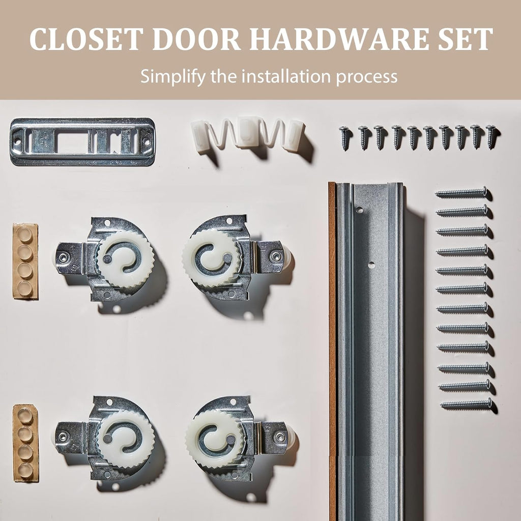 Sliding Closet Door, 5-Lite Frosted Glass Interior Door, 60"(Double 30") x 80" Closet Doors with Com