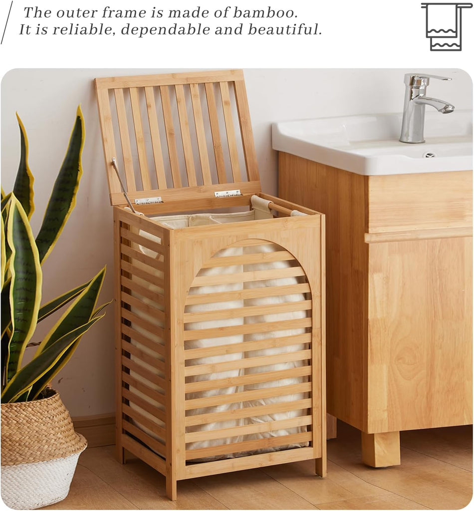 Laundry Hamper with Lid,Bamboo Large Waterproof Clothes Laundry Basket,Removable Washing Bags with Handles,clothes