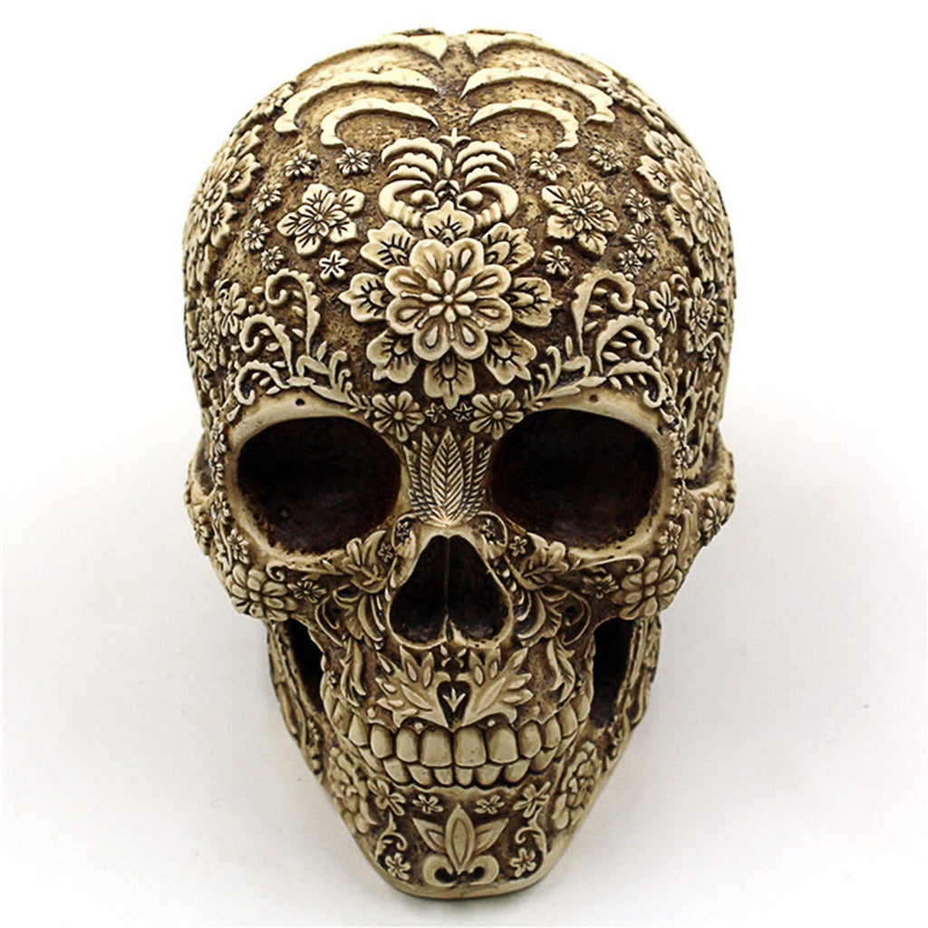 Creative Skull Flowers Sculpture 8.1'' Human Head Skeleton Statue Collectible Halloween Decoration Home Decor