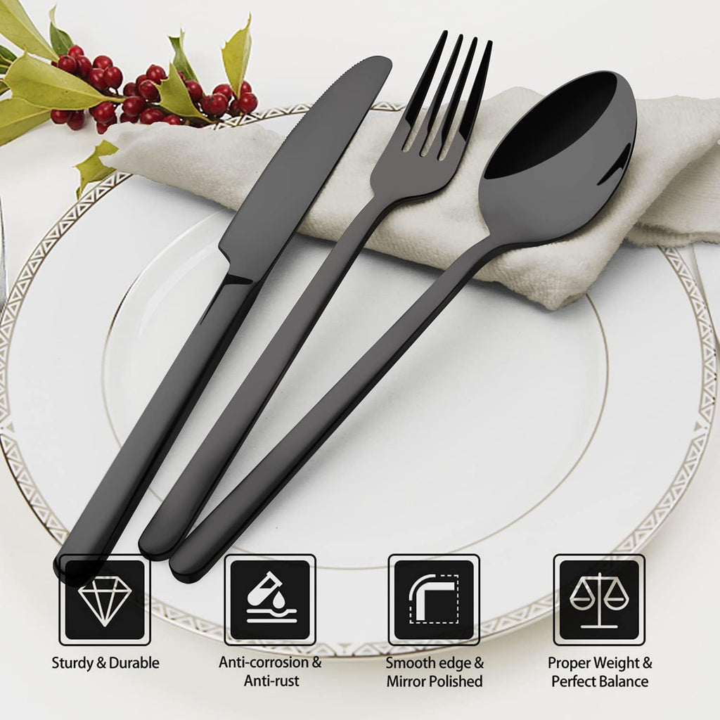 Black Silverware Set, 40-Piece Flatware Set for 8, 18/10 Stainless steel Cutlery Set