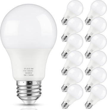 A19 LED Light Bulb, 60 Watt Equivalent LED Bulb, Daylight White 5000K, 850 Lumen, E26 Base, Non-Dimmable, 9W Bright (12-Pack)