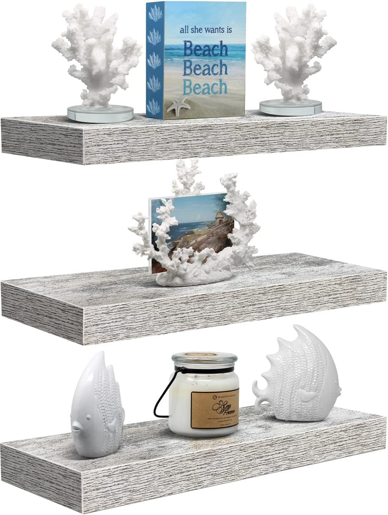 Floating Shelves - 3 Pack 16 Inch Rustic Wall Shelves Shelves, Home Decor, Office - Floating Shelf for Trophy, Books