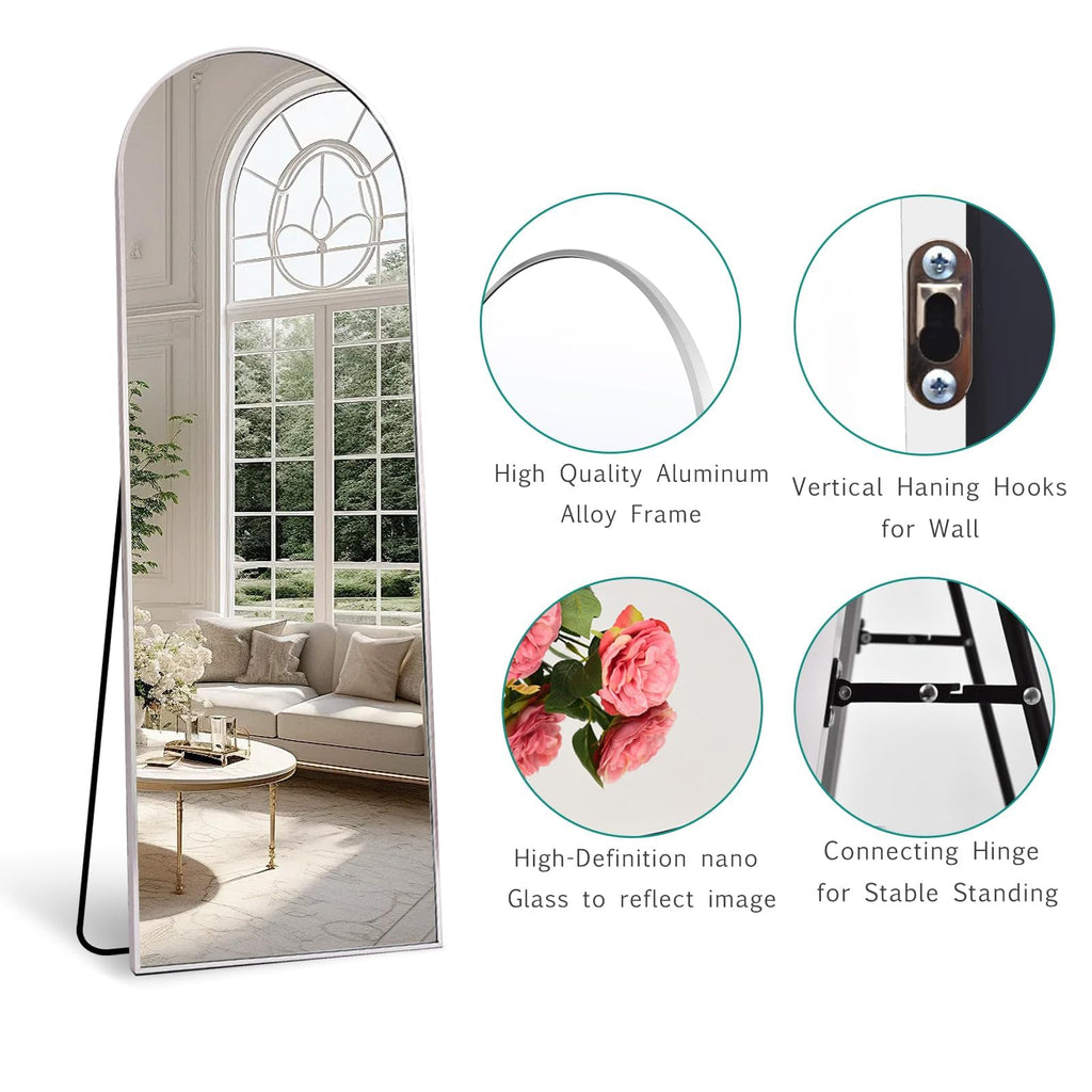 70"x26" Full Length Mirror, Large Arched Floor Mirror, White