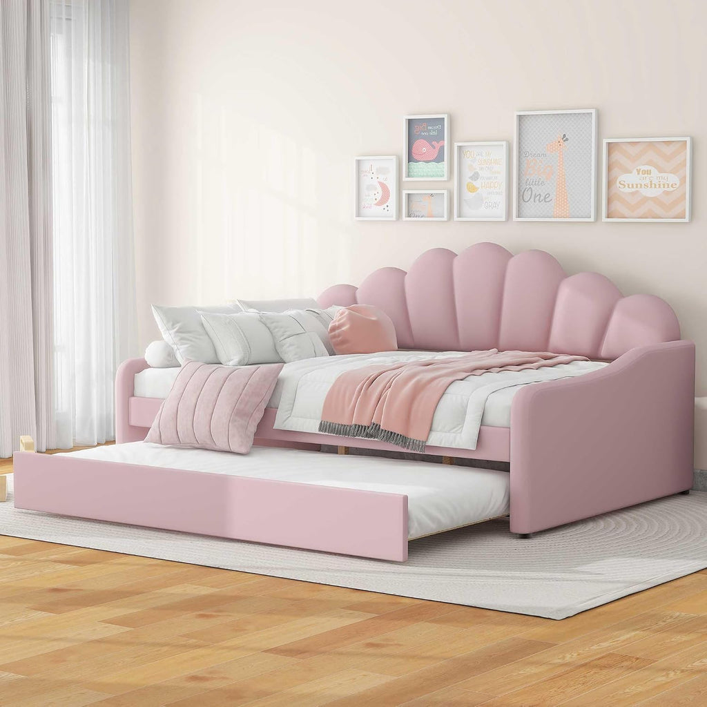 Full Size daybed with Trundle for Adults, Kids, Girls, Teens, Full Size daybed with Trundle , Velvet, Pink