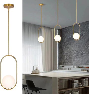 Modern Pendant Lighting Gold Globe Pendant Light Fixture,Mid Century Chandelier One Light Hanging Fixture for Kitchen
