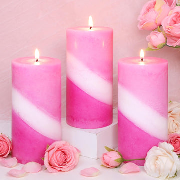 Pillar Candles Rose Scented Pink Spiral Aromatherapy Candles 70+ Hours Burn Long Lasting, Mottled Layered Candles