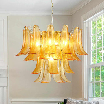 5 Light Glass Chandelier, Modern Dining Room Light Fixture, Water Ripple Glass Pendant Light for Bedroom Livingroom, D26xW26xH20, E12 Socket