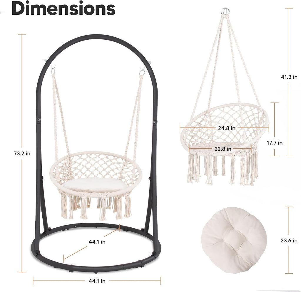 Chair with Stand Included, Heavy Duty Hanging Chair with Stand, 330 lbs Capacity, Patented, Beige