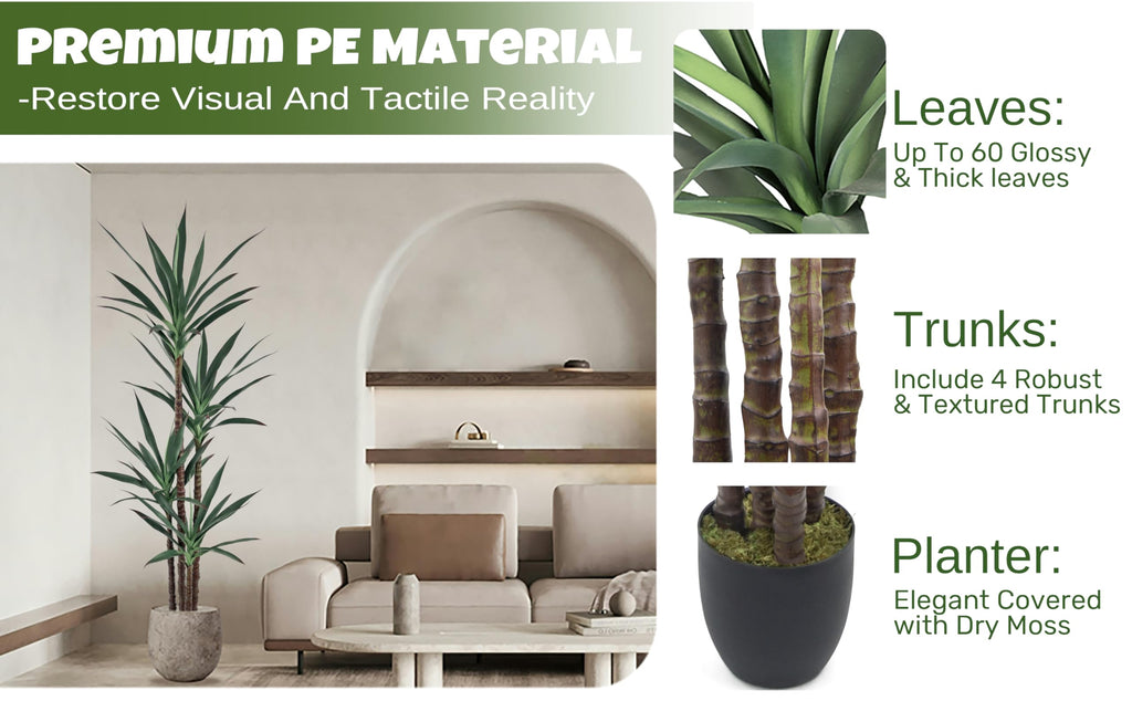 Artificial Agave Plant 6FT with 60 Thick Leaves & 4 Trunks