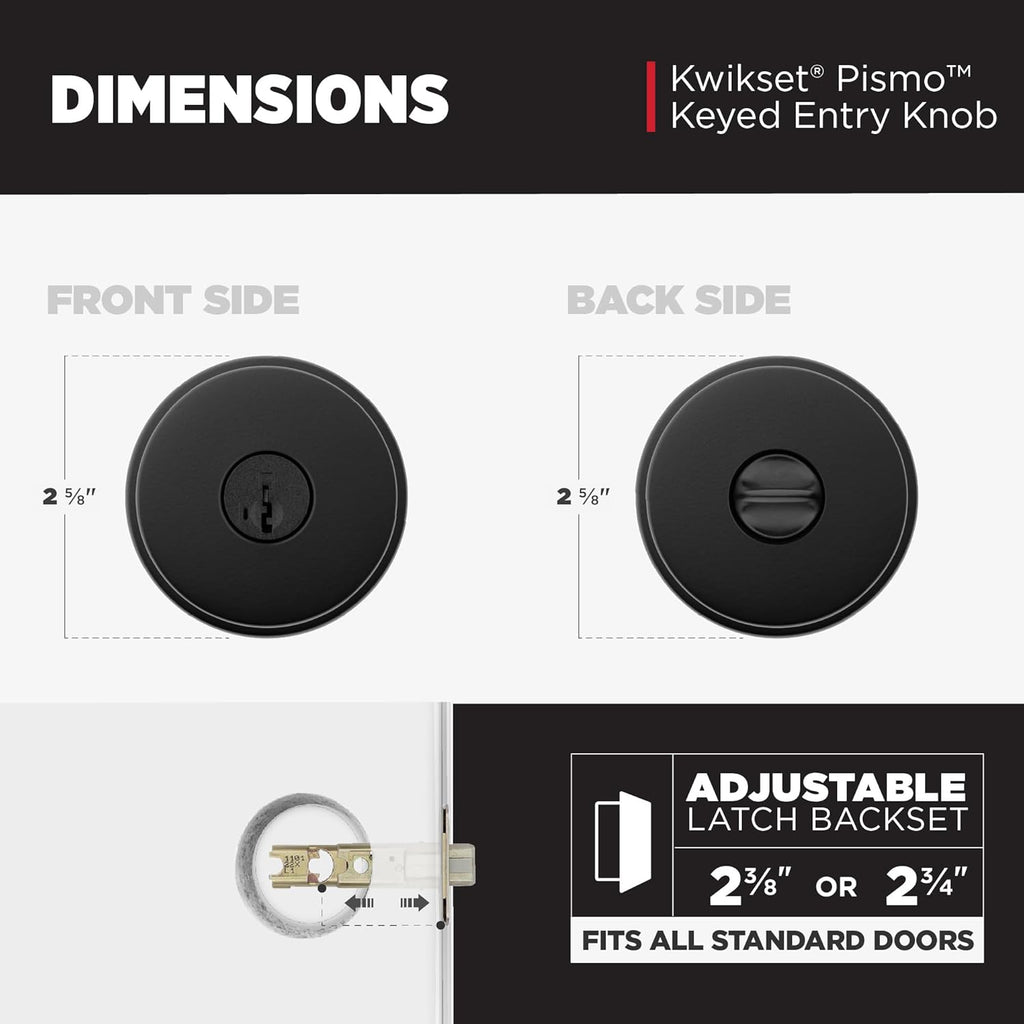 Pismo Entry Door Knob with Lock and Key, Secure Keyed Handle Exterior, Front Entrance and Bedroom, Matte Black