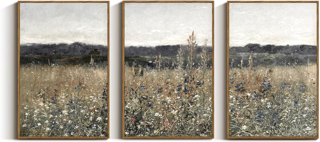 Oversized Vintage Landscape Art Bedroom,3Pcs, Extra Large French Country Paintings Wall Decor , Rustic Farmhouse